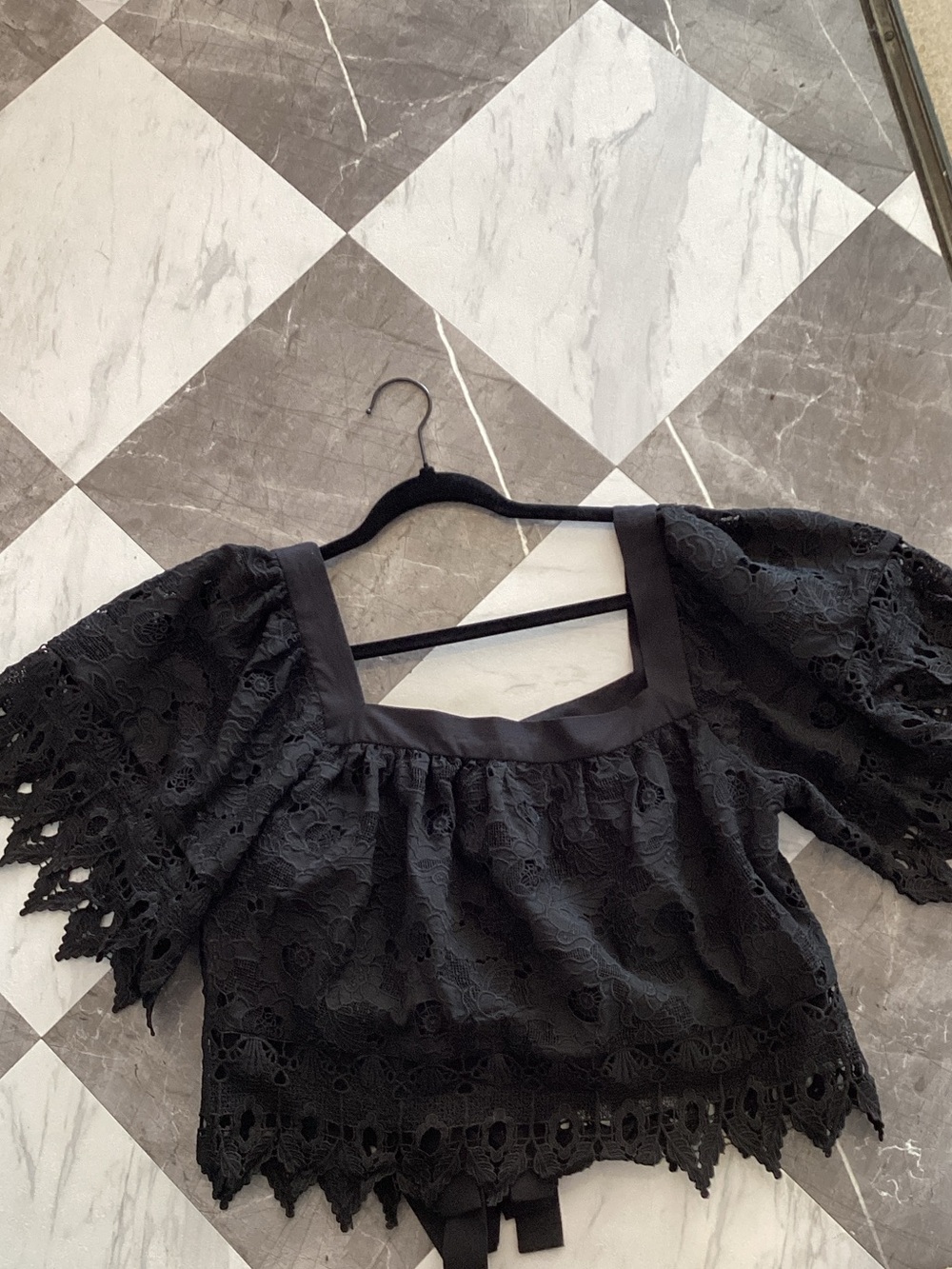 Black Lace Square-Neck Crop Top